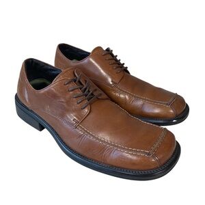 Kenneth Cole Reaction Cognac Brown Leather Square Toe Derby Dress Shoes Size 11